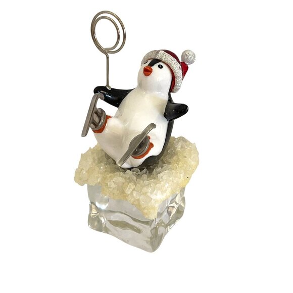 Penguin Skater Christmas Card Photo Memo Holder Santa Hat Snow Ice Cube Iceberg - Picture 2 of 7